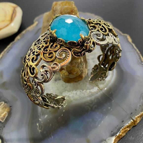 Carolyn Pollack Sterling/Brass Faceted Blue Quartzite Doublet Tanzanite Bracelet - Picture 3 of 10